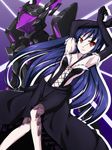  accel_world black_lotus_(accel_world) blue_hair breasts dress elbow_gloves gloves kuroyukihime long_hair looking_at_viewer medium_breasts oukasirayami red_eyes smile solo very_long_hair 