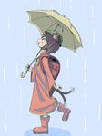  backpack bag boots chen highres jaguji_(jaguzzi) profile rain raincoat randoseru rubber_boots solo touhou umbrella 