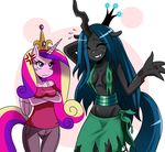  anthro anthrofied blue_hair breasts changeling clothing crown equine eyes_closed female friendship_is_magic hair horn mammal multi-colored_hair my_little_pony princess_cadance_(mlp) princess_cadence_(mlp) purple_eyes queen_chrysalis_(mlp) sssonic2 winged_unicorn wings 