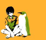  bad_id bad_pixiv_id barefoot bird black_hair character_request flat_color male_focus nail_polish penguin shiro_(reptil) simple_background sitting solo tennis_no_ouji-sama 