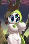  blue_eyes breasts female forest legendary_pok&#233;mon meloetta nintendo nipples pok&#233;mon pok&eacute;mon pussy solo theboogie tree video_games wood 