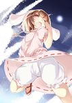  animal_ears bad_id bad_pixiv_id bloomers brown_hair bunny_ears carrot inaba_tewi one_eye_closed open_mouth puffy_sleeves red_eyes ribbon-trimmed_clothes ribbon-trimmed_sleeves ribbon-trimmed_underwear ribbon_trim salt_lemon short_hair short_sleeves solo touhou underwear 