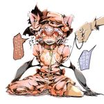  animal_ears bad_id bad_pixiv_id bat_wings blue_hair breasts cat_ears collar gag gagged gloves hat highres holding kemonomimi_mode leash neichiru nipples red_eyes remilia_scarlet sitting small_breasts solo speech_bubble tears torn_clothes touhou translation_request wariza wings 