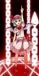  bat_wings blue_hair bow chain hat hat_ribbon highres magic_circle open_mouth outstretched_arms puffy_sleeves red_eyes remilia_scarlet ribbon short_hair short_sleeves solo suzuki_natsume touhou wings wrist_cuffs 