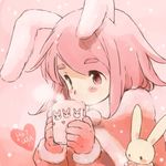  animal_ears blush bunny bunny_ears capelet cup drinking gloves heart holding original pink_hair shirotaka_(shirotaka) short_hair solo 