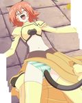  animal_ears between_legs blush cat_ears cat_tail closed_eyes corne_coco_necoco crop_top fang fullani glasses highres masturbation midriff navel panties pince-nez red_hair screencap short_hair skirt smile solo spiked_hair striped striped_panties tail tail_between_legs tail_masturbation thighhighs underwear yellow_legwear 