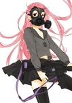  gas_mask gun long_hair original pink_hair red_eyes ritz_(h322) simple_background solo thighhighs very_long_hair weapon white_background 