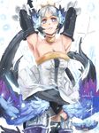  armor armored_dress armpits bare_shoulders breasts choker cleavage crown dress elbow_gloves feathers gloves gwendolyn hair_ornament kango67 medium_breasts odin_sphere polearm purple_eyes short_hair solo spear strapless strapless_dress thighhighs weapon white_hair 