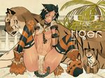  :3 animal animal_ears bad_id bad_pixiv_id banned_artist belt green_eyes green_hair original panties paws ribbon short_hair sitting spread_legs tail tazuma_(u283) thighs tiger tree underwear 