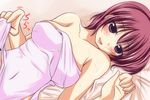  blush hoshizora_ikuyo lying mature nishi_koutarou on_back open_mouth precure red_eyes red_hair smile smile_precure! solo towel 