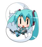  chibi detached_sleeves egg green_hair hatching hatsune_miku long_hair lowres necktie skirt solo suntail thighhighs transparent_background twintails very_long_hair vocaloid |_| 