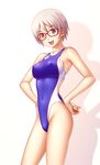  arena_(company) breasts brown_eyes competition_swimsuit covered_nipples glasses highleg highleg_swimsuit highres kuri_(kurigohan) medium_breasts one-piece_swimsuit original short_hair silver_hair solo swimsuit 