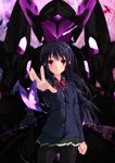  accel_world antenna_hair black_hair black_legwear bow bug butterfly cable highres insect kuroyukihime long_hair md5_mismatch outstretched_arm pantyhose pink_eyes school_uniform skirt solo umesato_middle_school_uniform yagami_shuuichi 