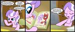  blue_eyes comic diamond_tiara_(mlp) drawing english_text equine female feral friendship_is_magic horse madmax my_little_pony pink_fur pony sitting spider-man sweat threat tiara two_tone_hair 