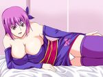  ayane ayane_(doa) bed breasts cleavage dead_or_alive large_breasts panties pink_eyes purple_hair short_hair solo tecmo underwear 