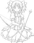  arrow bow_(weapon) bubble_skirt choker gloves greyscale heart jewelry kaname_madoka karamoneeze lineart looking_at_viewer magical_girl mahou_shoujo_madoka_magica monochrome pendant puffy_sleeves serious short_hair short_twintails skirt solo transparent_background twintails weapon 