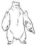  angry bear bipedal digital_drawing_(art) fin fish front_view full-length_portrait fur hybrid line_art mammal marine monochrome plain_background round_ears shark sharp_teeth solo standing teeth uncolored_skin unknown_artist what_has_science_done where_is_your_god_now white_background 