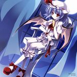  bad_id bad_pixiv_id bat_wings blue_hair chair curtains hat hat_ribbon imis moon night pantyhose puffy_sleeves remilia_scarlet ribbon short_sleeves sitting sky smile solo touhou window wings wrist_cuffs yellow_eyes 