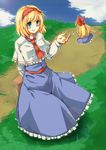  alice_margatroid blonde_hair blue_eyes bow capelet hair_bow hairband harry_(namayake) long_hair neckerchief shanghai_doll short_hair skirt smile touhou 