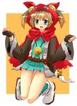  bell belt blue_eyes boots brown_hair duel_monster fingerless_gloves gloves highres pointy_ears saambell_summoner skirt twintails yu-gi-oh! yuu-gi-ou_duel_monsters 
