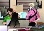  bad_id bad_pixiv_id barnaby_brooks_jr bespectacled blonde_hair brown_eyes brown_hair detective facial_hair foreshortening glasses green_eyes kaburagi_t_kotetsu multiple_boys police shoes stubble tiger_&amp;_bunny twrico what_if 