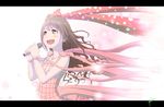  bow brown_eyes brown_hair hair_bow half_updo idolmaster idolmaster_cinderella_girls long_hair microphone murakumo1987 plaid shimamura_uzuki skirt solo 