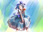  apple cirno closed_eyes daro food fruit sketch skirt_hold smile solo touhou 