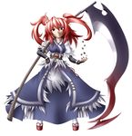  alternate_weapon looking_at_viewer naginami onozuka_komachi red_eyes red_hair scythe simple_background smile solo touhou weapon white_background 