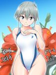  competition_swimsuit dream_c_club dream_c_club_(series) flower grey_eyes hibiscus highres hisakabe_oune one-piece_swimsuit receptionist_(dream_c_club) short_hair silver_hair swimsuit 