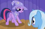  20pixels anus blue_hair blush butt cape clothing cutie_mark equine female feral friendship_is_magic hair hat horn horse long_hair looking_back mammal multi-colored_hair my_little_pony pony presenting purple_eyes purple_hair pussy smile trixie_(mlp) twilight_sparkle_(mlp) unicorn wizard_hat 