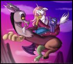  discord_(mlp) draconequus equine fangs female feral friendship_is_magic hair horn inuhoshi-to-darkpen male mammal my_little_pony pink_eyes pink_hair princess princess_celestia_(mlp) princess_luna_(mlp) red_eyes royalty winged_unicorn wings 