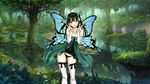  aqua_eyes black_hair bow butterfly cleavage long_hair panties photoshop taka_tony thighhighs underwear wings 