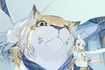  akitsu_taira animal blonde_hair blue_eyes cat izumi_luna_(akitsu_taira) original oversized_animal umbrella 