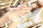  amami_haruka blush breasts brown_hair dress green_eyes holding idolmaster idolmaster_(classic) jewelry looking_at_viewer medium_breasts microphone nipples nonowa panties ring smile solo topless underwear underwear_only veil wedding_dress wedding_ring white_panties zi-dabu 