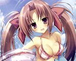  bikini brown_hair cleavage dengeki_moeoh fang karory original swimsuit twintails wet 