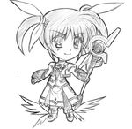  chibi dress fingerless_gloves gloves greyscale hair_ribbon lyrical_nanoha magical_girl mahou_shoujo_lyrical_nanoha mahou_shoujo_lyrical_nanoha_a's mahou_shoujo_lyrical_nanoha_the_movie_2nd_a's monochrome nigemakuri raising_heart ribbon short_twintails smile solo takamachi_nanoha twintails wings 