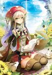  aqua_eyes bird book bunny cape cocorip hat holding holding_book open_book original quill silver_hair sitting skirt smile solo thighhighs wariza 