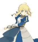  armor armored_dress artoria_pendragon_(all) bad_id bad_pixiv_id blonde_hair blue_eyes excalibur fate/zero fate_(series) faulds gauntlets hair_ribbon okome_(amehare) ribbon saber solo sword weapon 