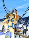  anthro canine couple duo feline female heather_bruton lynx male mammal sailing sea sitting swimsuit topless water wolf 