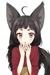  :o ahoge animal_ears black_eyes black_hair eyebrows hands_on_own_face japanese_clothes midorikawa_you original solo tail 