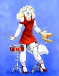  anthro blue_background canine dress drum female heather_bruton mammal musical_instrument plain_background snare_drum solo wolf 