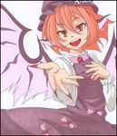  animal_ears bad_id bad_pixiv_id border claws dress fingernails hand_on_own_chest hat long_fingernails long_sleeves marker_(medium) mystia_lorelei nail_polish open_mouth outstretched_hand s-syogo shikishi solo touhou traditional_media white_background wings 