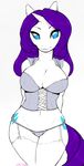  anthro anthrofied big_breasts blue_eyes breasts cleavage clothed clothing corset cutie_mark equine female friendship_is_magic garter_belt garter_straps hair horn horse legwear lingerie long_hair looking_at_viewer mammal my_little_pony panties plain_background purple_hair rarity_(mlp) skimpy smile solo stockings underwear unicorn voxix white_background wide_hips 