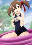  brown_hair fuuma_nagi md5_mismatch one-piece_swimsuit red_eyes school_swimsuit short_hair short_twintails silica solo swimsuit sword_art_online twintails wading_pool 