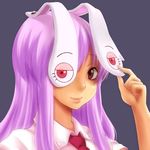  animal_ears ao_usagi bunny_ears long_hair looking_at_viewer lowres necktie purple_hair red_eyes red_neckwear reisen_udongein_inaba simple_background smile solo touhou upper_body 