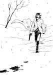 coat fur_hat greyscale gun hat kino kino_no_tabi monochrome reverse_trap sires_r_black snow walking weapon 