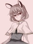  :&lt; animal_ears capelet frown grey_background jewelry jitome long_sleeves looking_at_viewer mouse_ears nazrin pendant red_eyes shiren_(monochrome_structure) short_hair silver_hair simple_background sketch solo touhou upper_body 