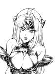  android armor bare_shoulders breasts cleavage headpiece large_breasts lips long_hair monochrome solo t-elos tat very_long_hair xenosaga xenosaga_episode_iii 