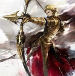  arrow blonde_hair bow_(weapon) drawing_bow fate/stay_night fate_(series) gilgamesh holding holding_arrow holding_bow_(weapon) holding_weapon male_focus noudondon red_eyes sketch solo weapon 