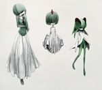  dress furry gardevoir gen_3_pokemon gown green_hair hair_over_eyes hair_over_one_eye kirlia multiple_girls navel no_humans pokemon pokemon_(creature) ralts red_eyes simple_background toi_(number8) 